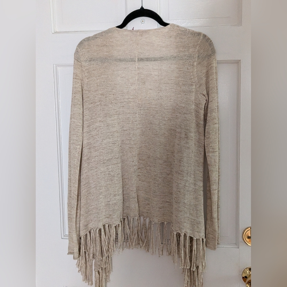 Calypso St Barth 100% Linen Fringe Open Cardigan Natural Boho Lightweight XS - Picture 5 of 5